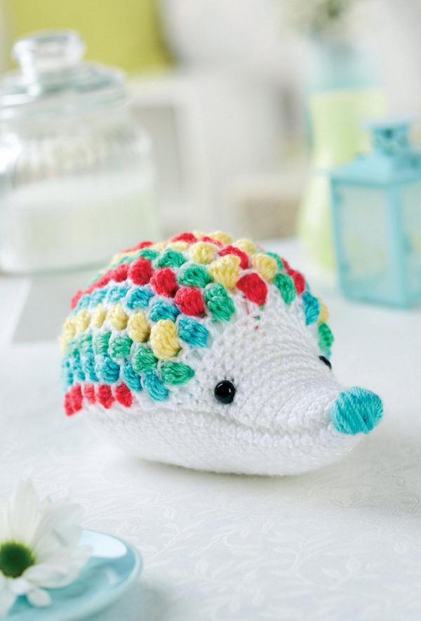 Crochet Rainbow Hedgehog Toy. 