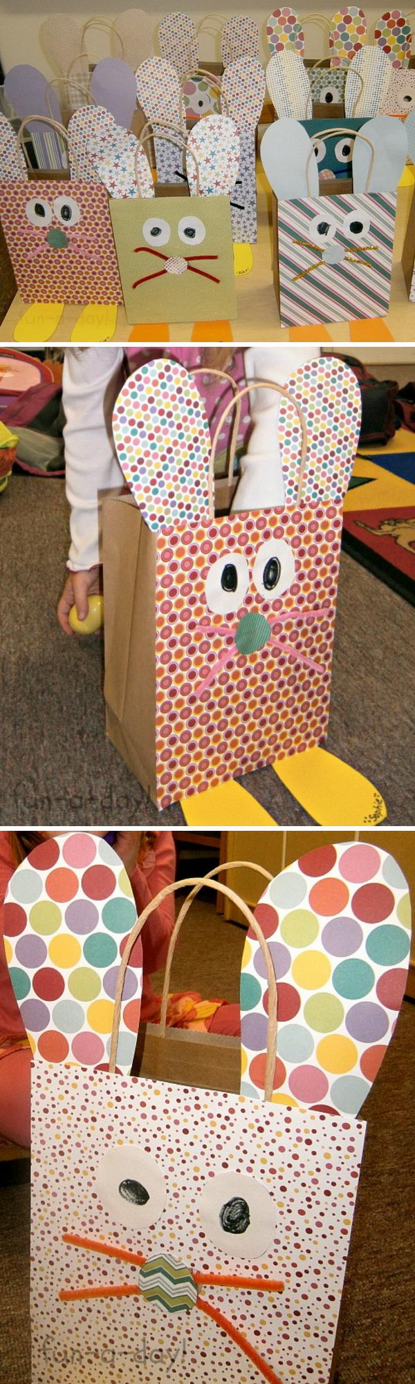 Easter Bunny Bags Made from Gift Bags and Scrapbook Paper. 