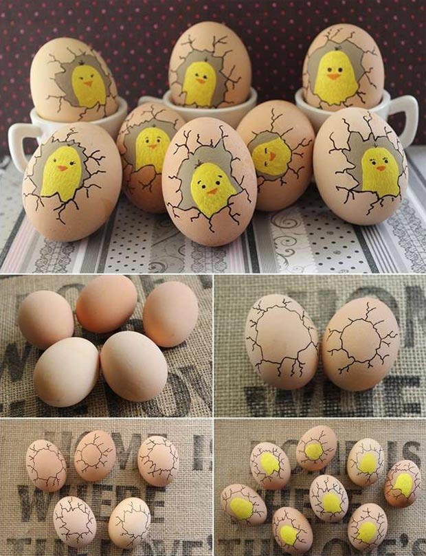 Paint Cute Chicks Inside Eggs. 