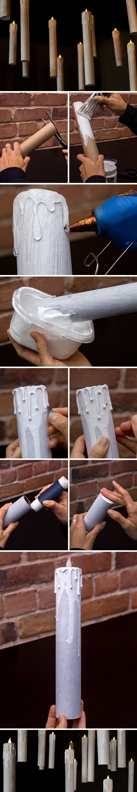 Harry potter Soaring Candles Made From Paper Towel Rolls. 