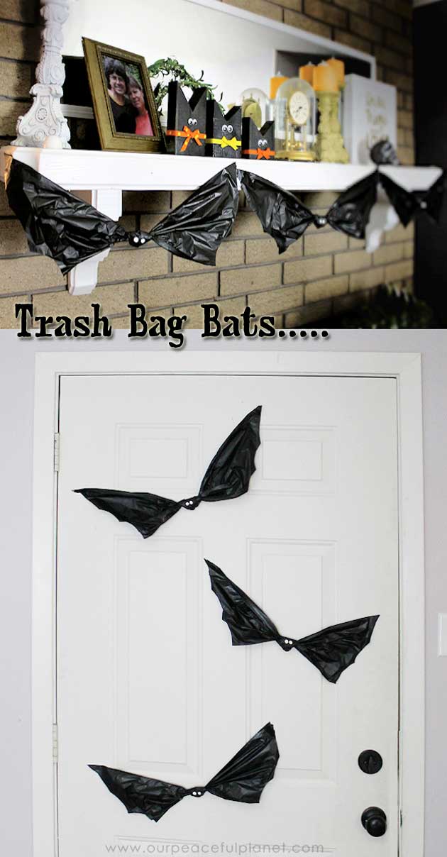 Halloween Bats Made From Trash Bag. 