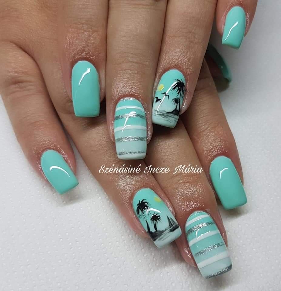 Ocean Inspired Blue Nails. 